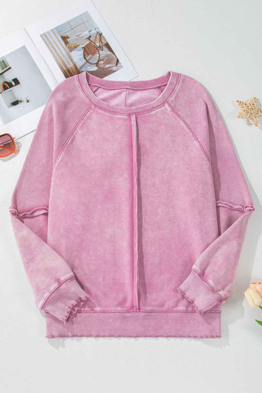 Jolie Waffle Exposed Seam Raglan Sweatshirt