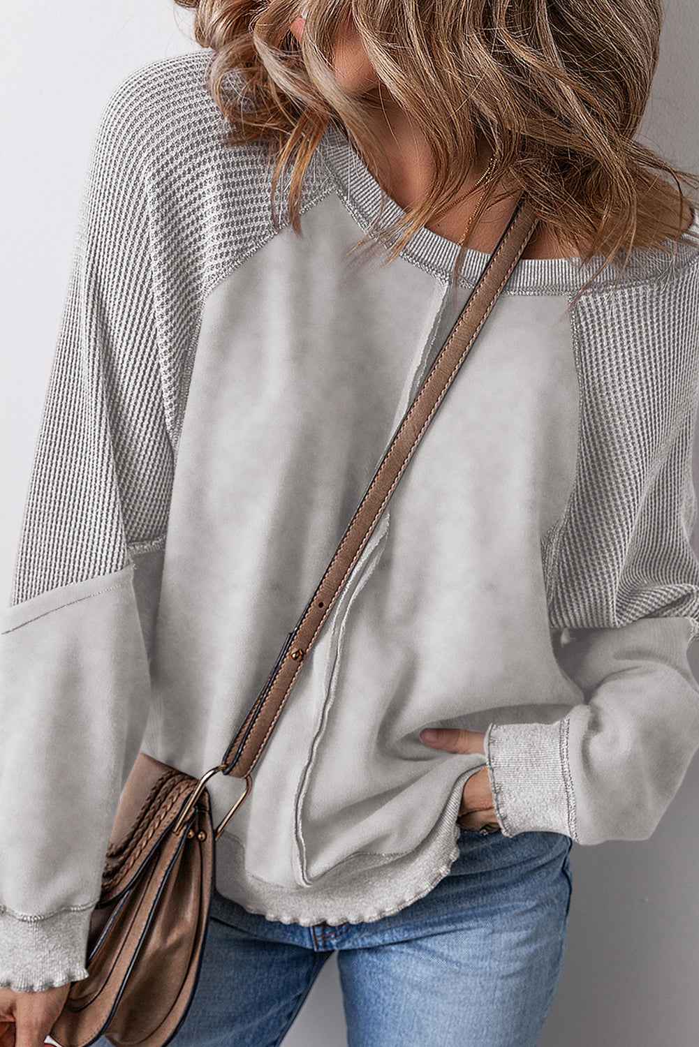 Jolie Waffle Exposed Seam Raglan Sweatshirt