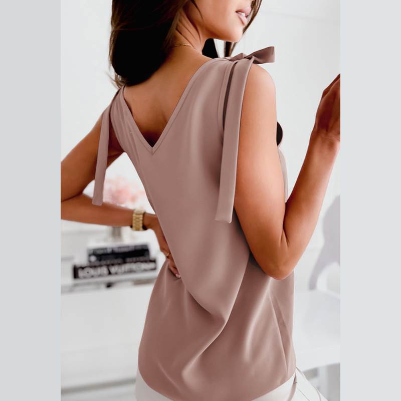 Minimalist V Neck Women's Top - Summer Sleeveless Solid Color Deep V Neck Open Back Design - The Eggy's store