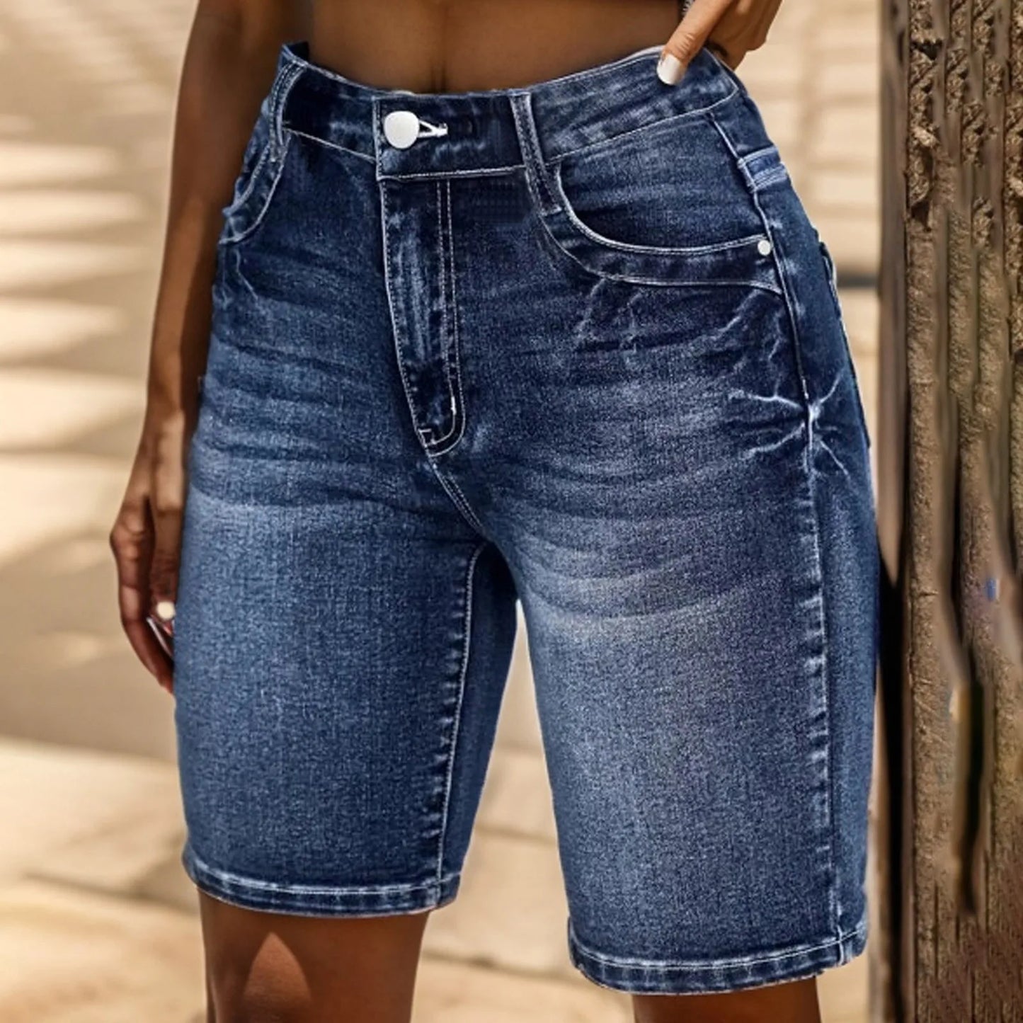 High Waist Denim Shorts for Women - Summer Stretch Casual Jeans - The Eggy's store