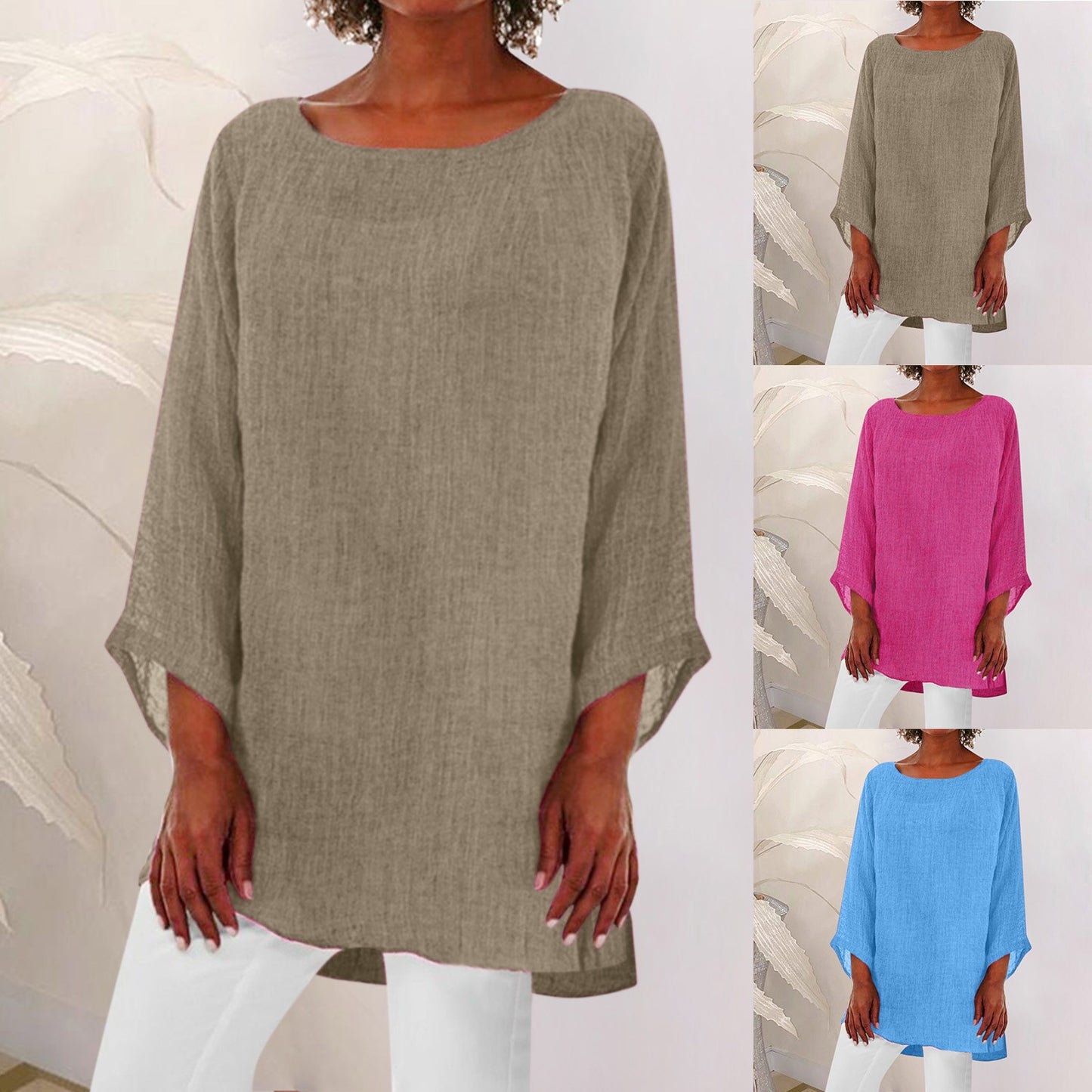 Vintage Cotton Linen Blouse Loose Blouses Summer Shirts Casual Long Sleeve Round Neck Solid Shirt - The Eggy's store