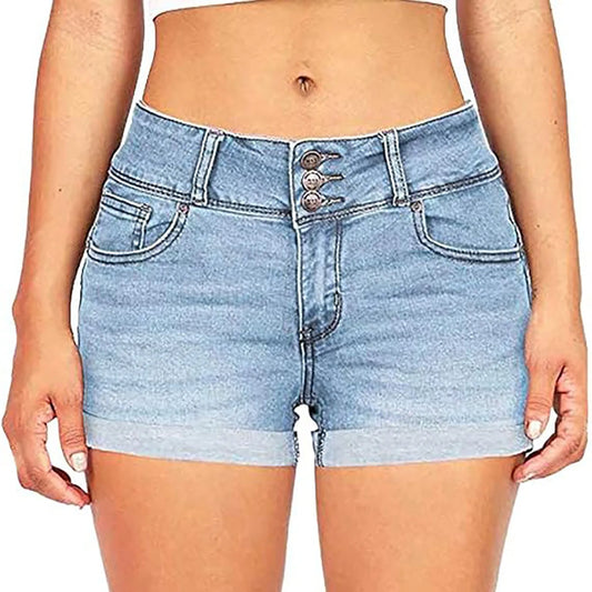 Washed Solid Low Waist Denim Mini Shorts
