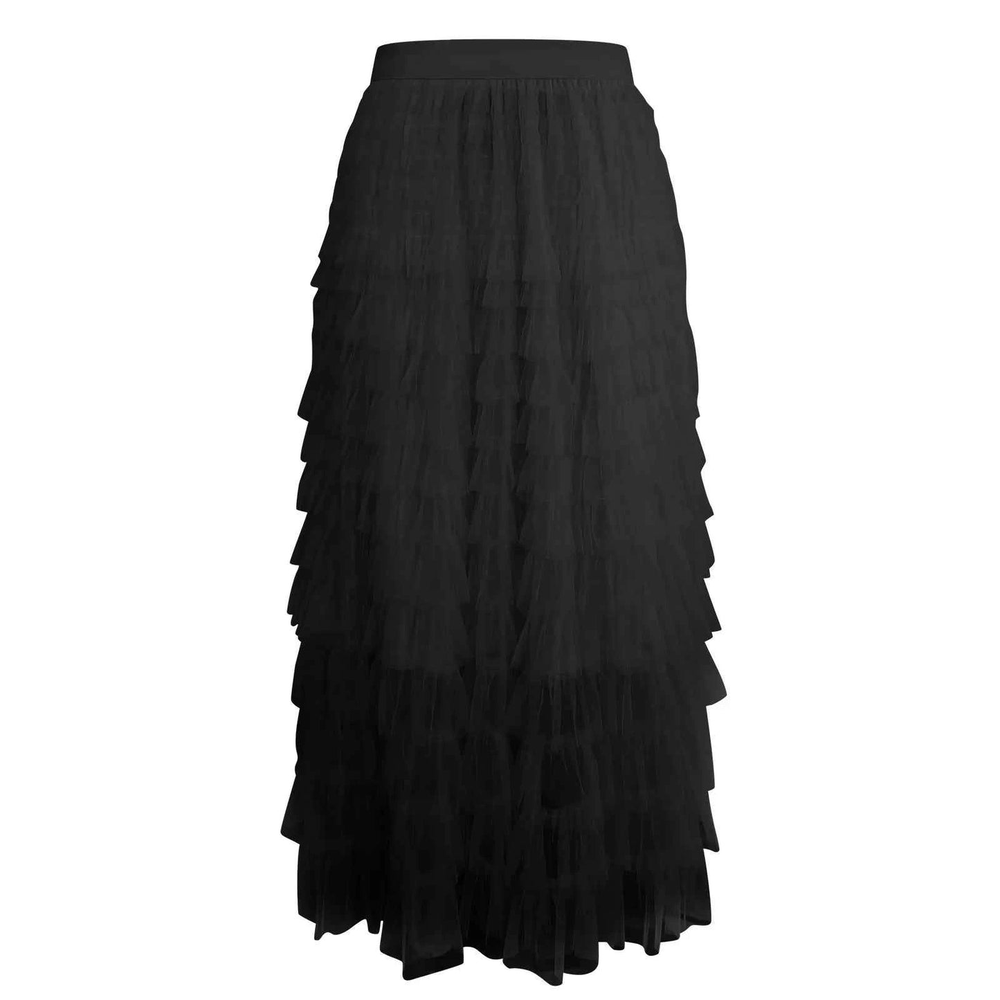 Summer Long Skirt Layered Ruffles Design Elegant Maxi Skirt Women High Street Office Lady Skirts Evening Part A-Line Skirts