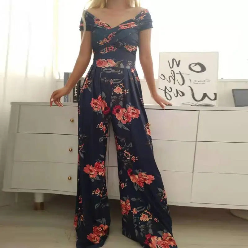 Fashion Printed Off-shoulder Jumpsuit for Women - Casual High-waist Sleeveless One-shoulder Jumpsuit - The Eggy's store