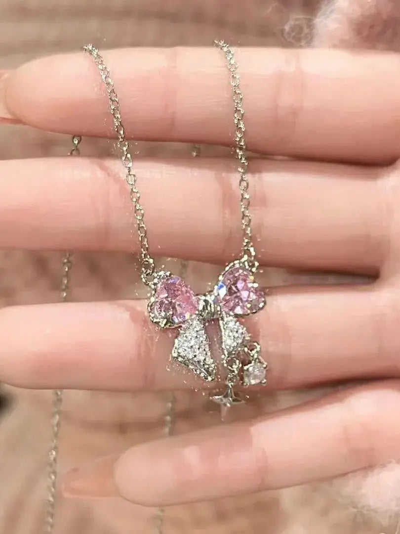 Pink Bow Pendant Necklace
