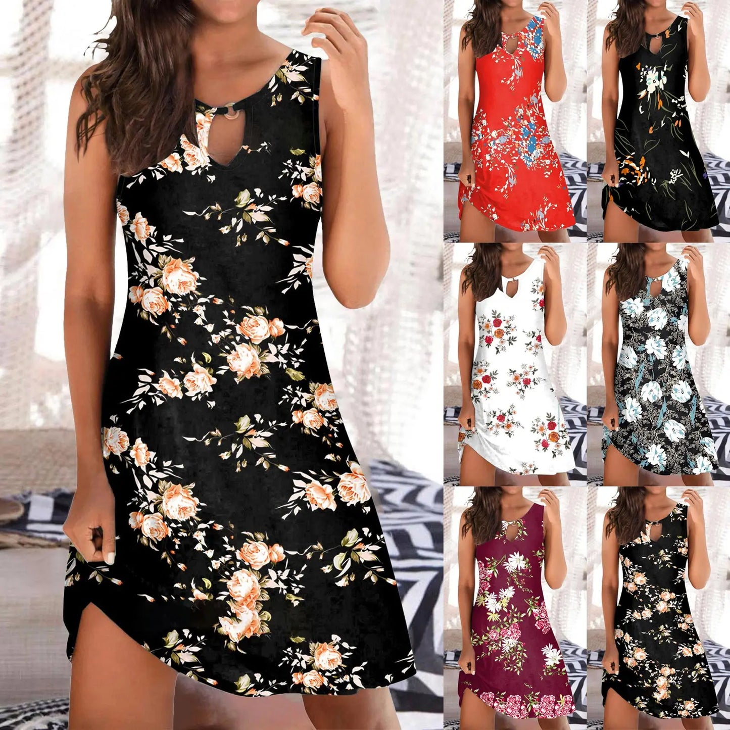 Women Plus Size Summer Beach Dress - Fashion Stripe Sleeveless Backless - The Eggy's store