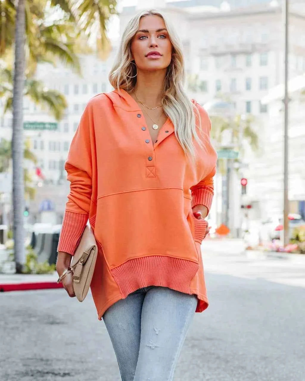 Casual Loose White Women Sweatshirt V-neck Hooded Batwing Sleeve Hoodie Top For Women Pullovers