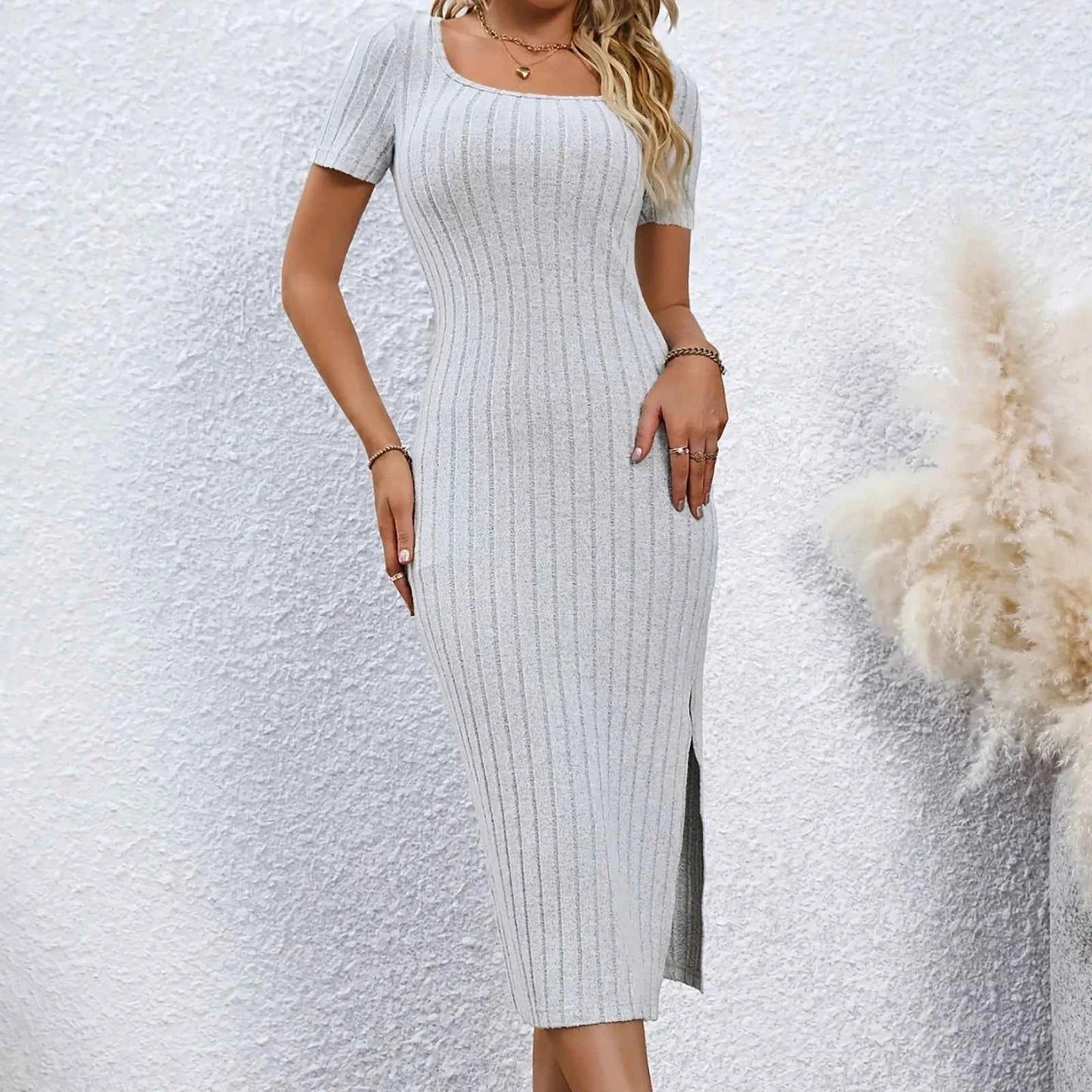 Dresses For Women Plus Size Women's Bodycon Casual Short Sleeve Square Neck Midi