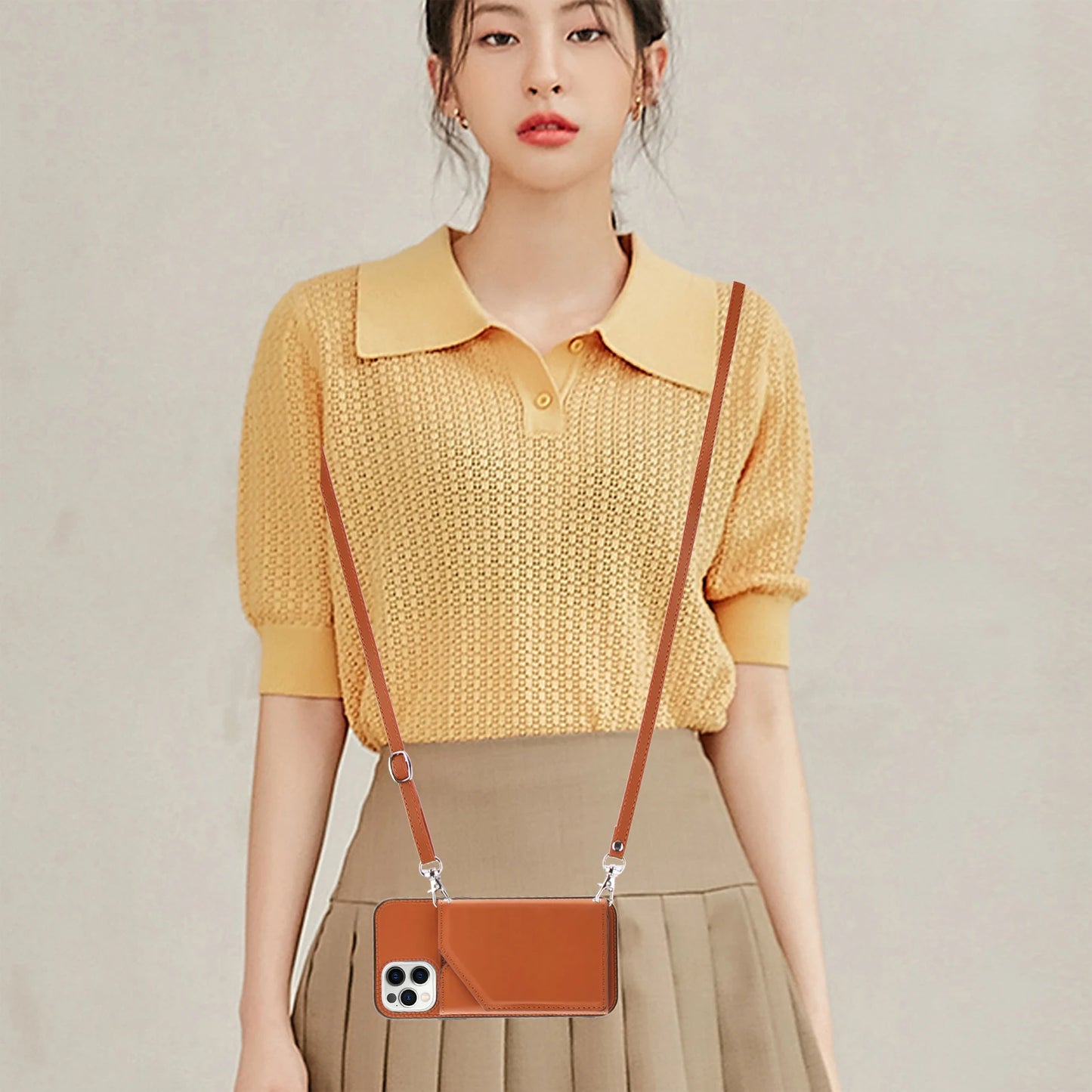 Lanyard Leather Phone Case for iPhone 13 12 11 Pro Max XS MAX XR X 7 8 Plus with Card Slot and Wallet Cover - The Eggy's store