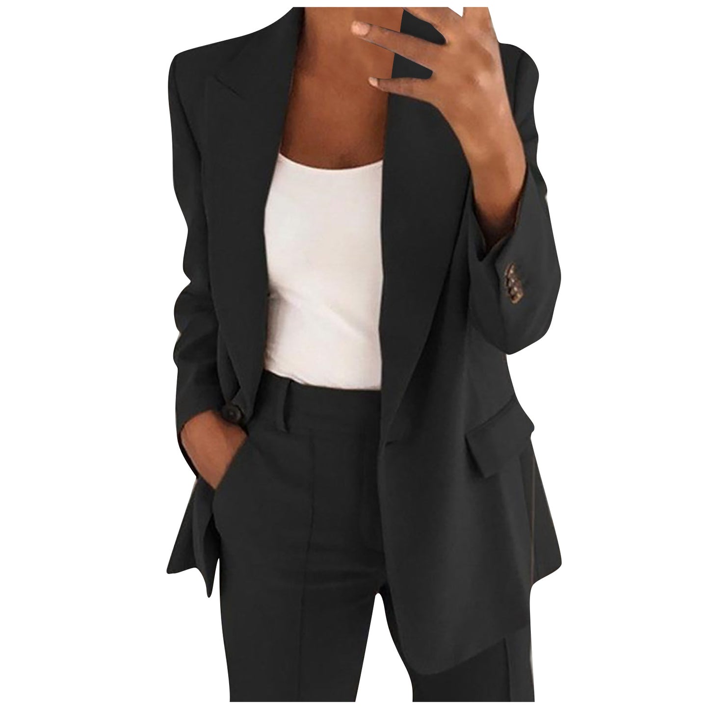 Solid Blazer Coat Women Notched Long Sleeve Cardigan Button Casual Jacket Suits Office Lady Blazers Jackets - The Eggy's store