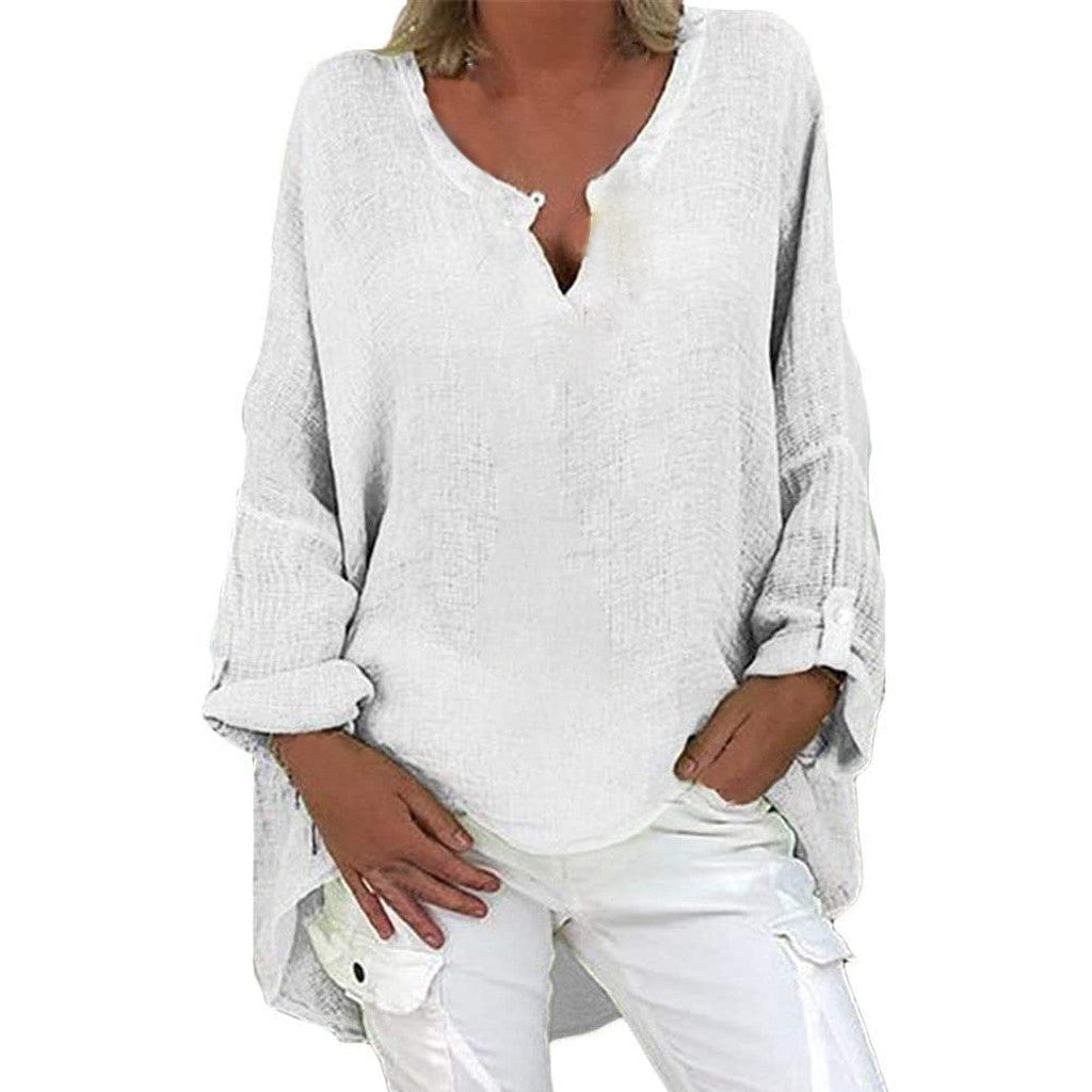 Plus Size Women's Top Summer V Neck Solid Casual Short Sleeve Blouse - The Eggy's store