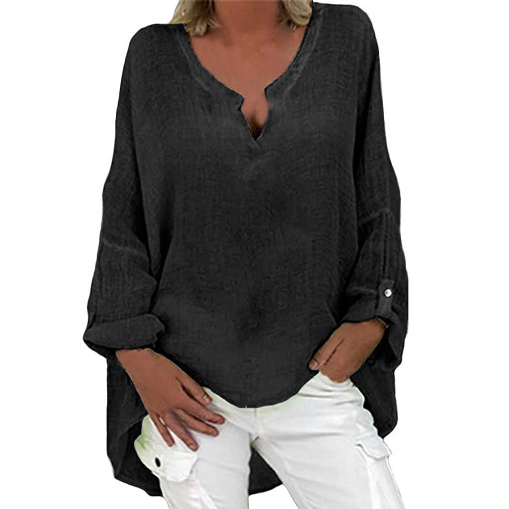 Plus Size Women's Top Summer V Neck Solid Casual Short Sleeve Blouse - The Eggy's store
