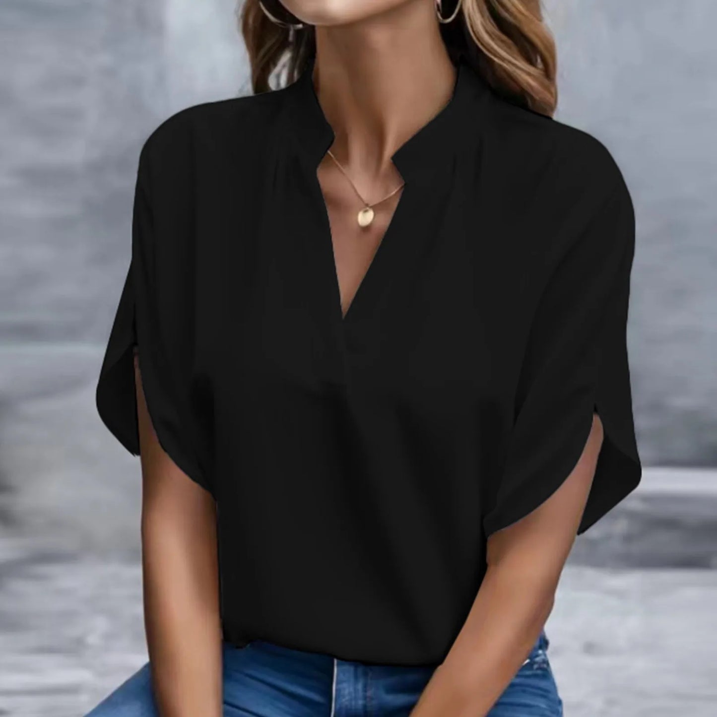 Elegant Solid Chiffon Women's Blouse Casual 3/4 Sleeve Shirt - The Eggy's store