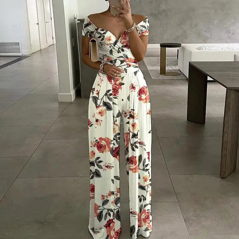 Fashion Printed Off-shoulder Jumpsuit for Women - Casual High-waist Sleeveless One-shoulder Jumpsuit - The Eggy's store