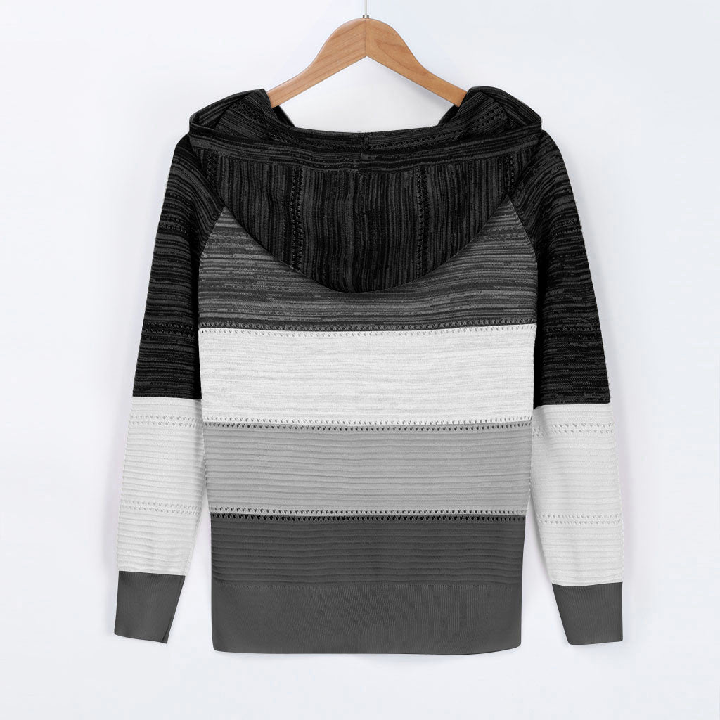 Plus Size 5XL Autumn Winter Women's Pullover Fashion Patchwork Long Sleeve Knit Sweater Tops Women Crochet Hollow Hooded Sweater - The Eggy's store