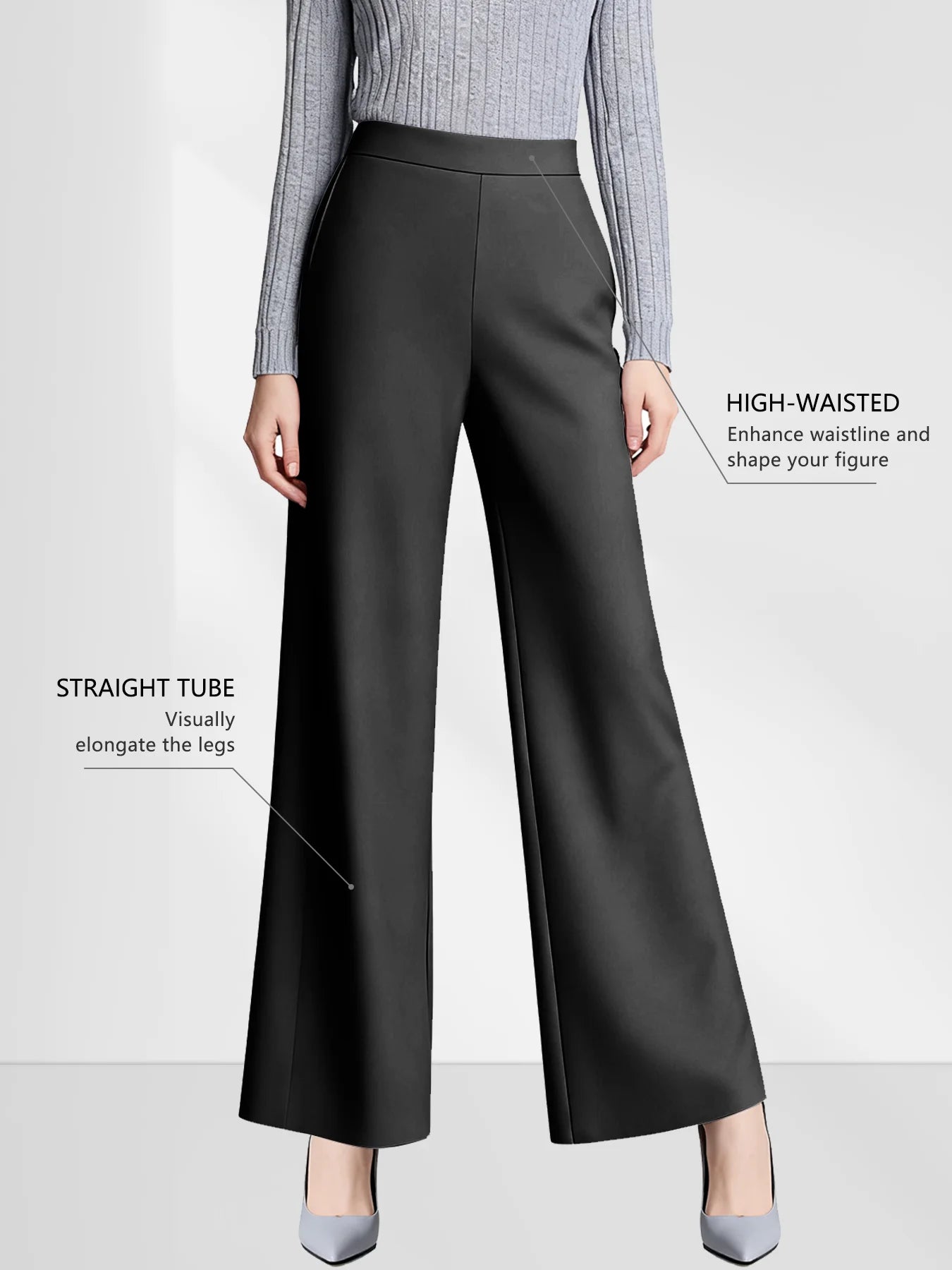 Solid Color Wide Leg High Waist Pants