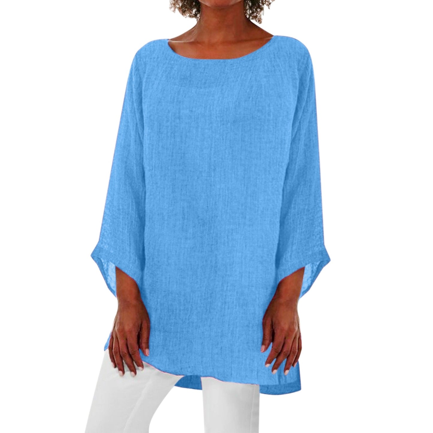 Vintage Cotton Linen Blouse Loose Blouses Summer Shirts Casual Long Sleeve Round Neck Solid Shirt - The Eggy's store