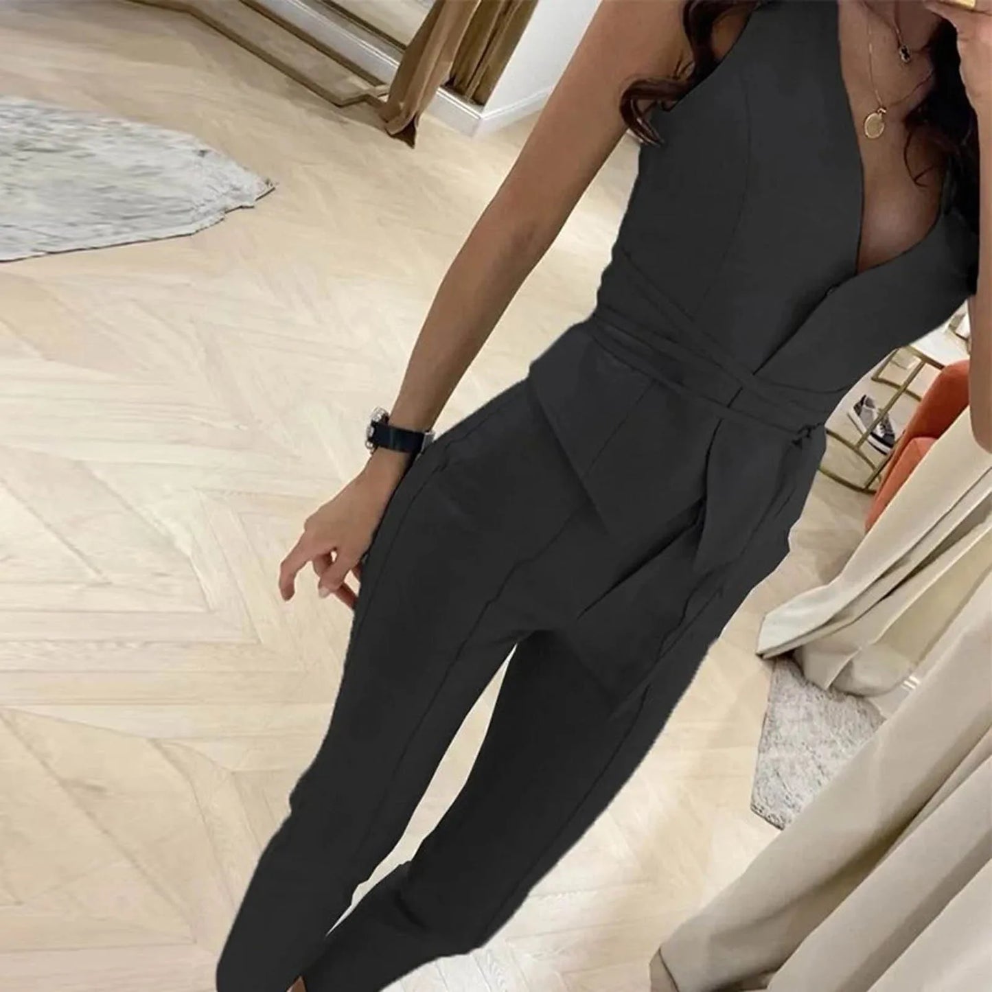 Elegant Pantsuit Set 2 Piece Solid V-Collar Top and Trousers for Women's Fashion Streetwear Summer Outfit - The Eggy's store