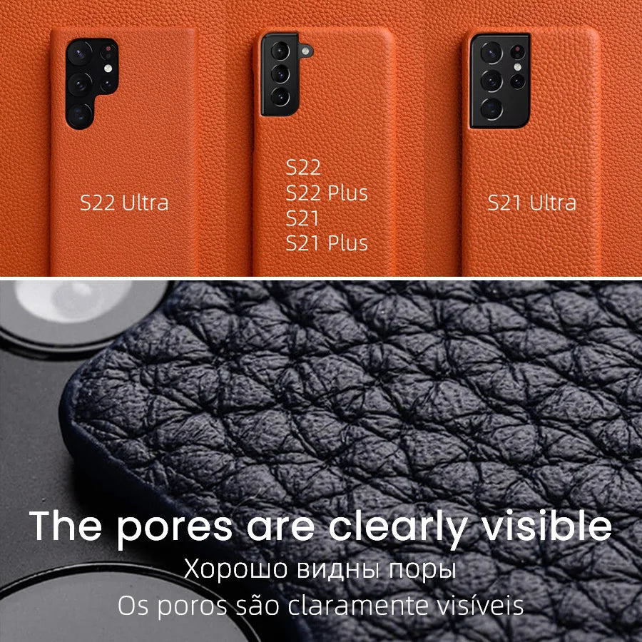 Premium Leather Phone Case for Samsung Galaxy S23 S22 Ultra 21 Plus 5G - Luxury Genuine Cowhide Business Cover - The Eggy's store