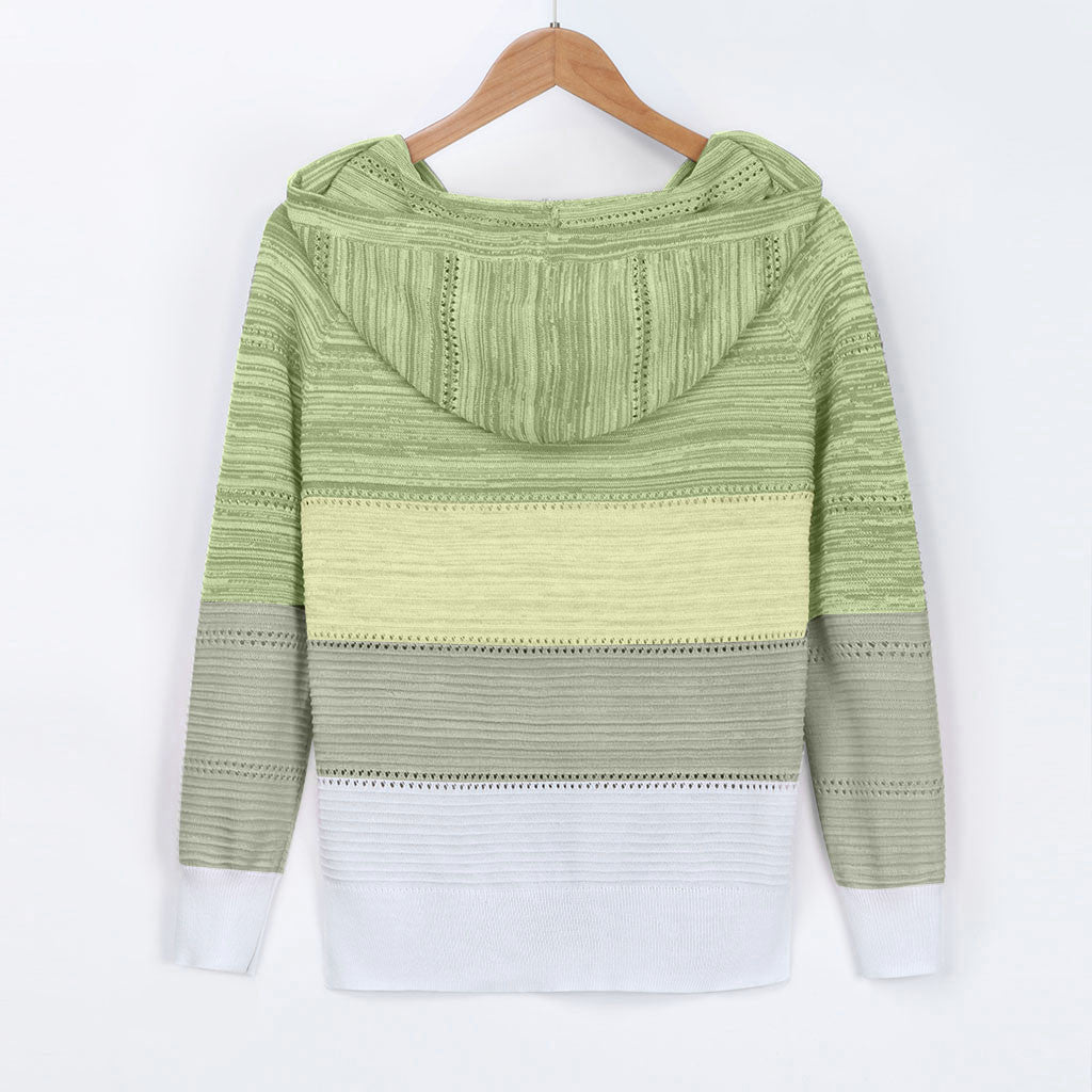 Plus Size 5XL Autumn Winter Women's Pullover Fashion Patchwork Long Sleeve Knit Sweater Tops Women Crochet Hollow Hooded Sweater - The Eggy's store