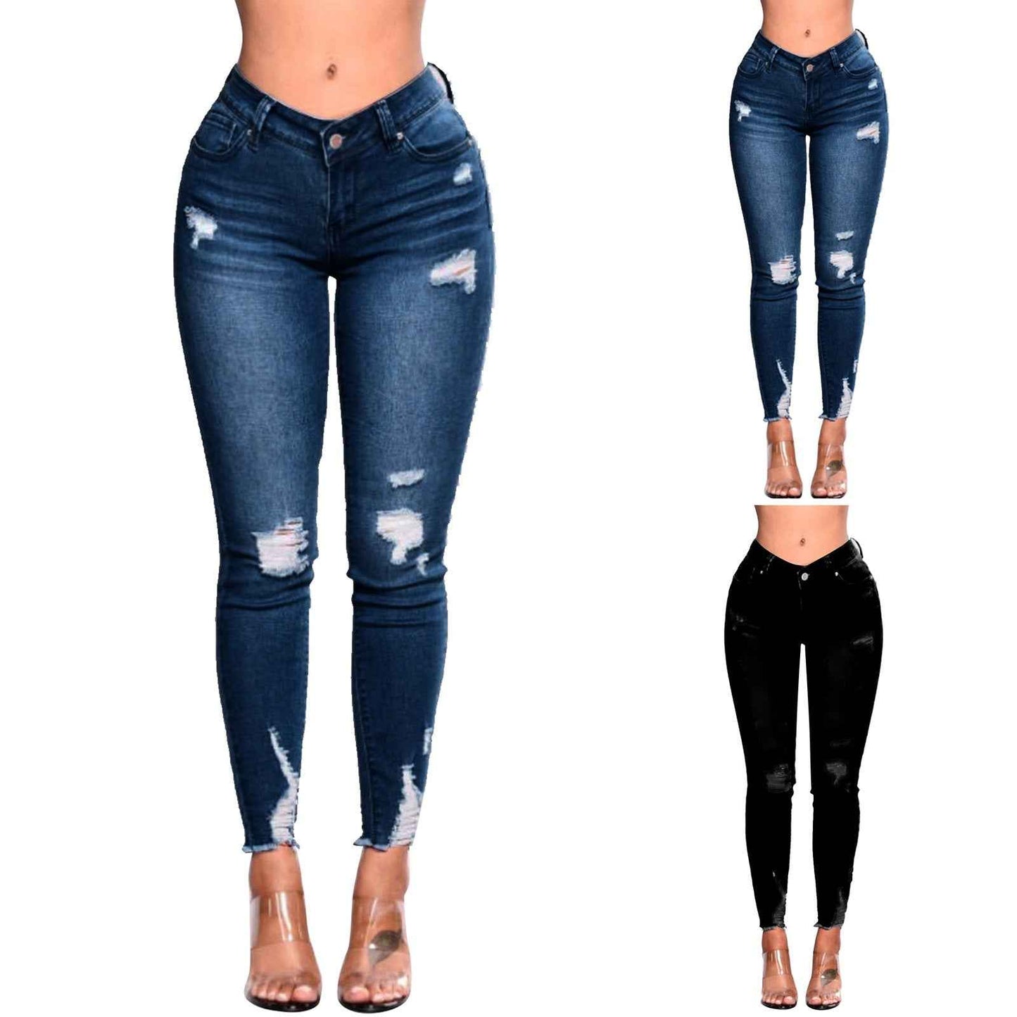 Hole Denim Trousers For Women Skinny Ripped Jeans Small Feet Slim Denim Pants Buttocks Ripped Jeans Women'S Denim Pants