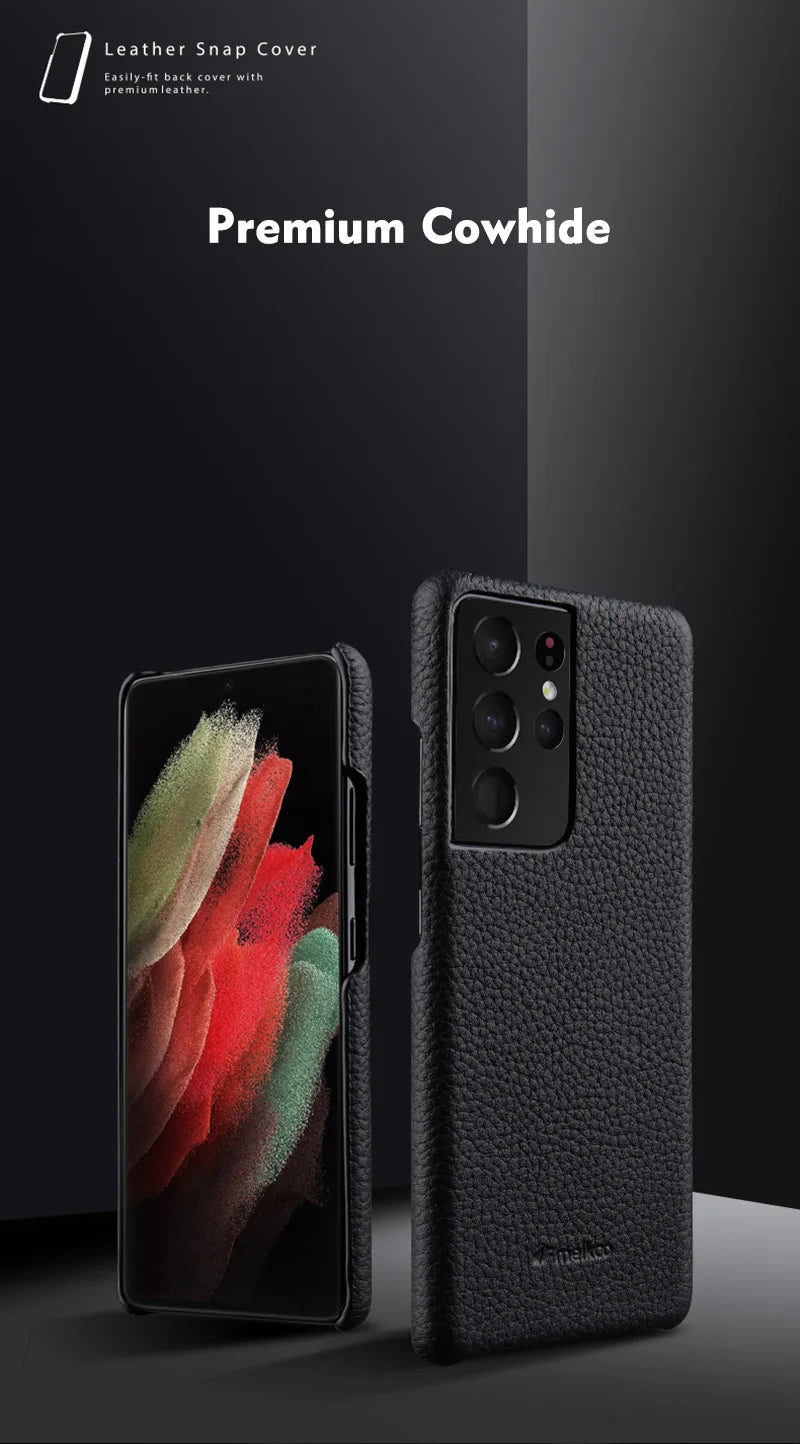 Premium Leather Phone Case for Samsung Galaxy S23 S22 Ultra 21 Plus 5G - Luxury Genuine Cowhide Business Cover - The Eggy's store