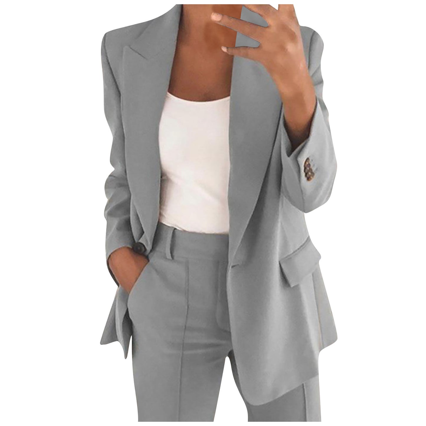 Solid Blazer Coat Women Notched Long Sleeve Cardigan Button Casual Jacket Suits Office Lady Blazers Jackets - The Eggy's store
