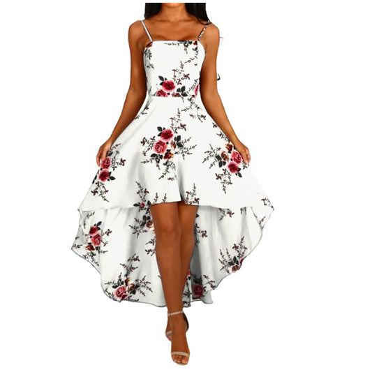 Floral Print Backless A-Line Midi Dress