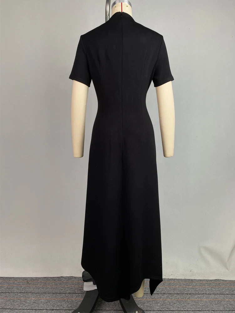 Summer Asymmetrical Maxi Dress for Women - Elegant High-Low Party Dress with Short Sleeves and Button Detail - The Eggy's store