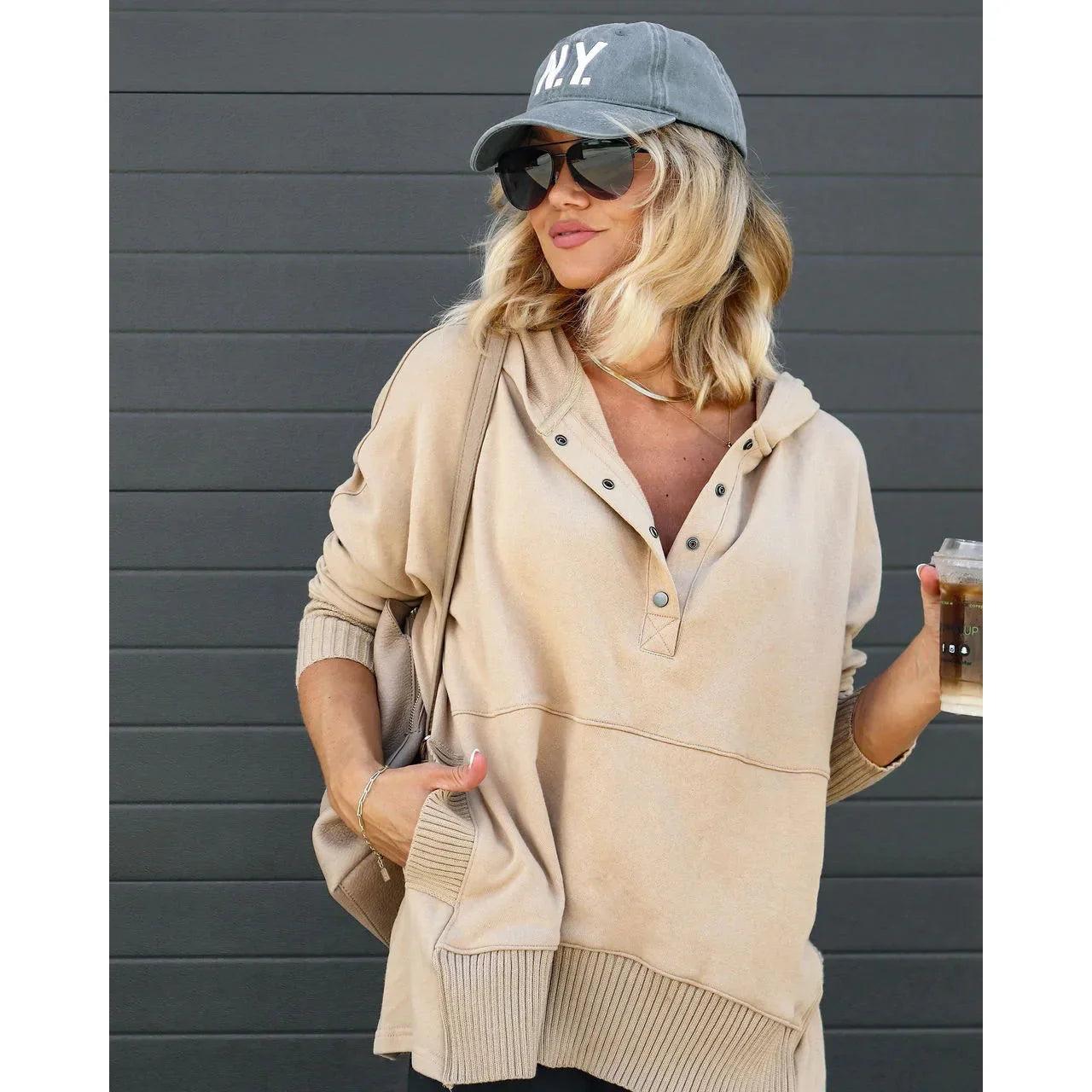 Casual Loose White Women's Sweatshirt V-neck Hooded Batwing Sleeve Hoodie Top For Women Pullovers