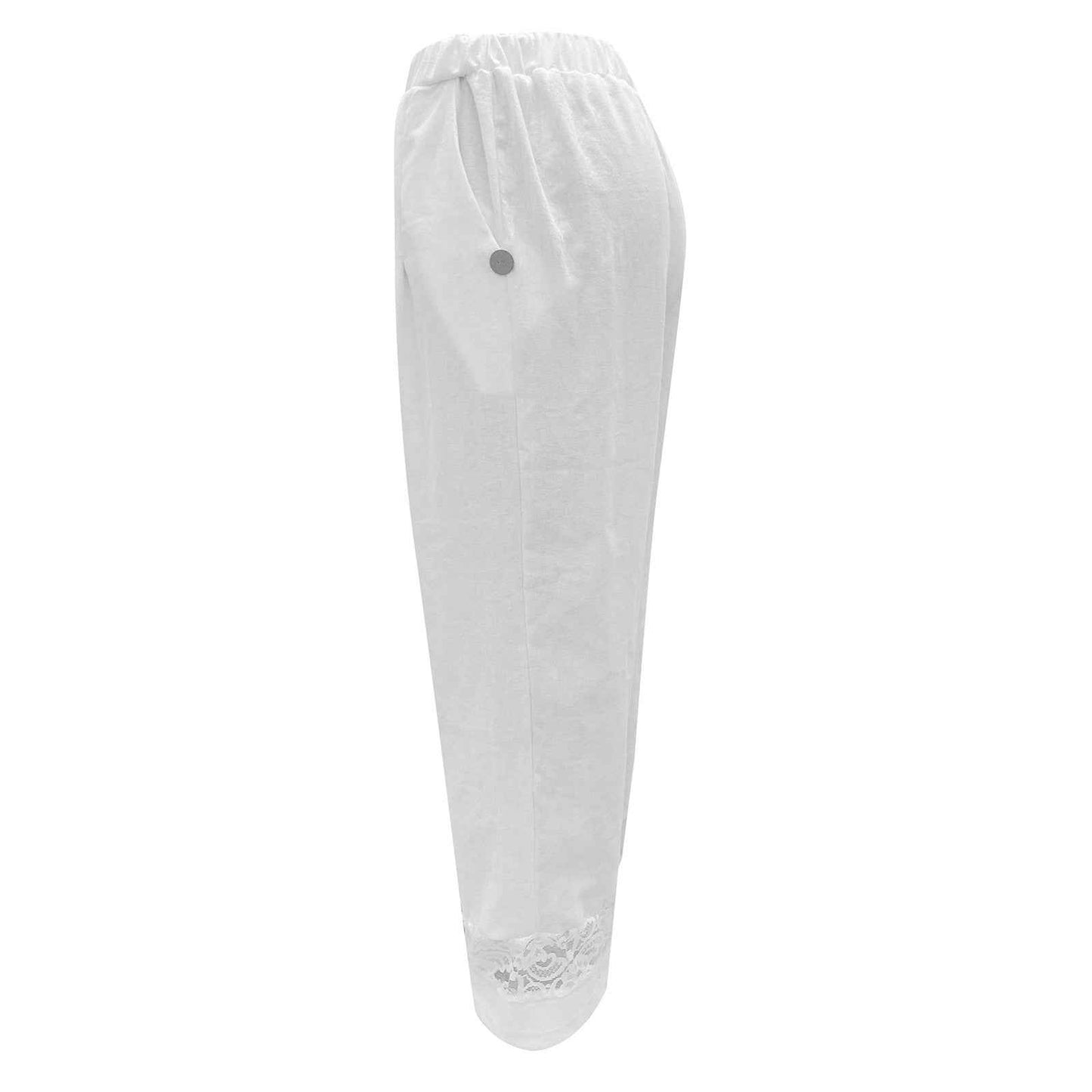 Cargo Pants Streetwear Women Loose Lace Cotton Solid Cropped Elastic Waist Trousers Women's Casual Pants