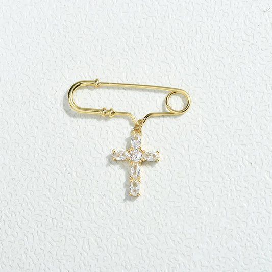 Cubic Zirconia Cross Brooch Pin – Fashion Statement Jewelry for Women