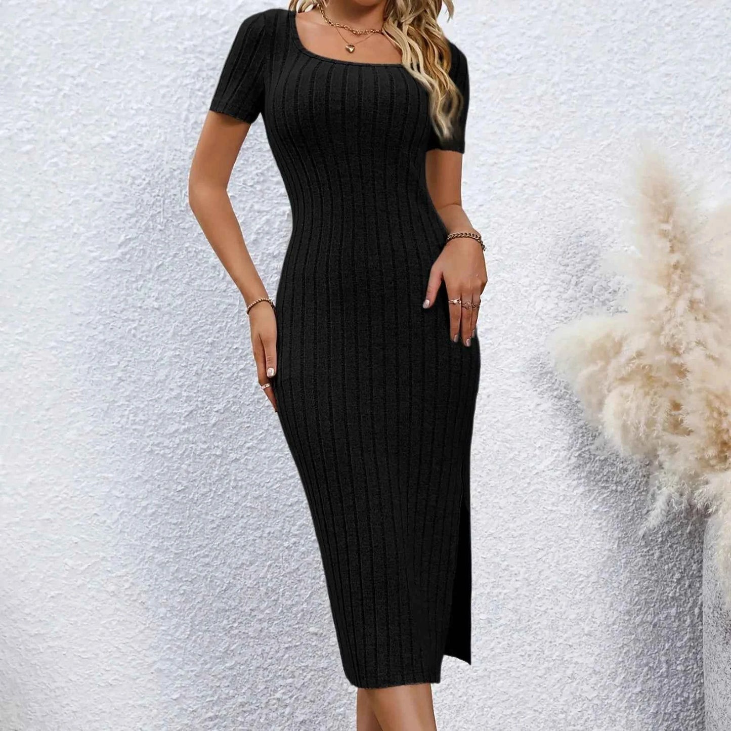 Dresses For Women Plus Size Women's Bodycon Casual Short Sleeve Square Neck Midi