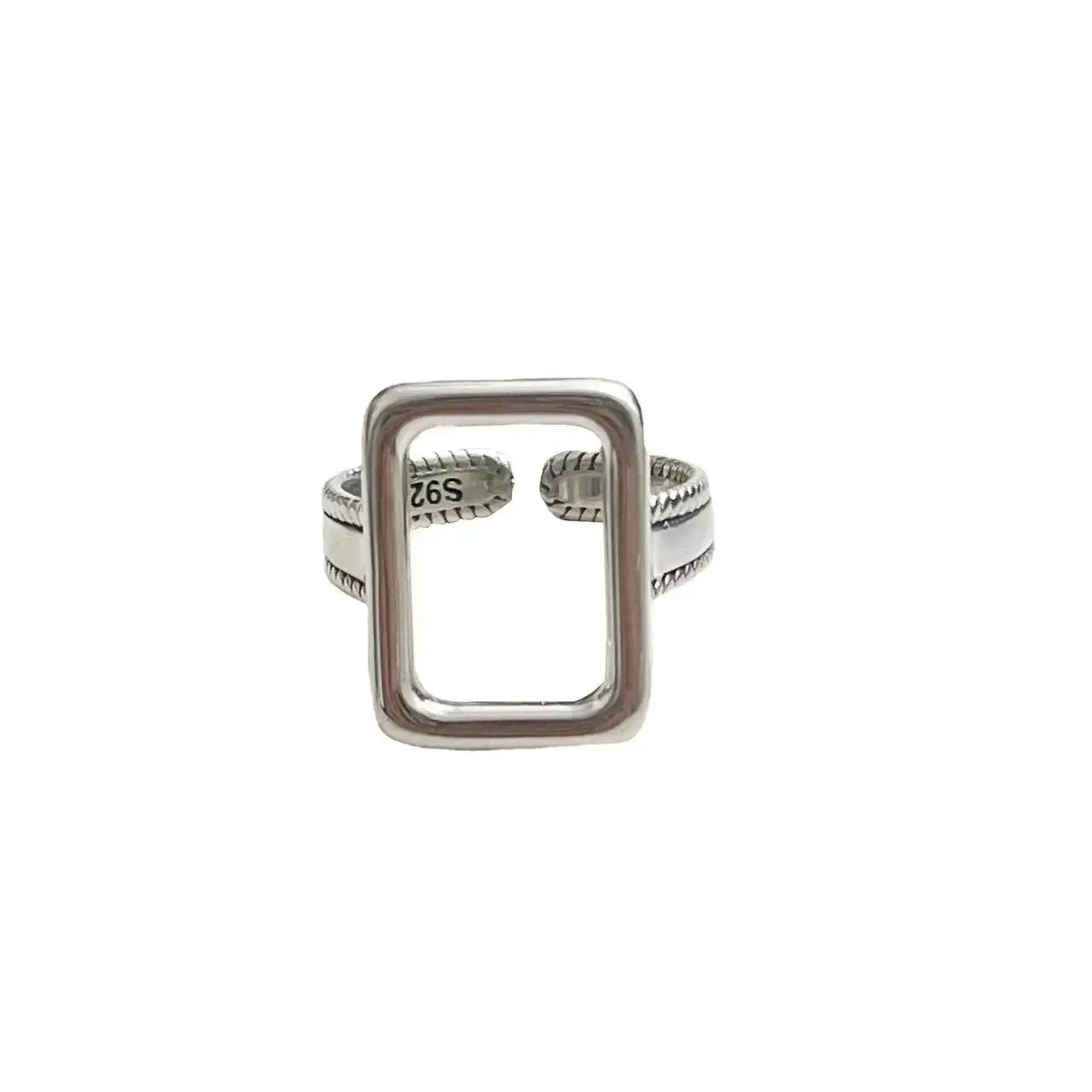 925 Sterling Silver Rectangle Geometry Open Rings