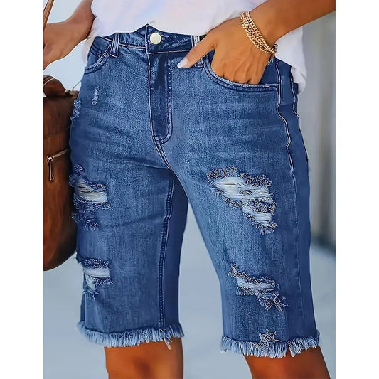 Women Chic Slim Fit Thin Shorts Lady Ripped Designer High Waist Denim Shorts