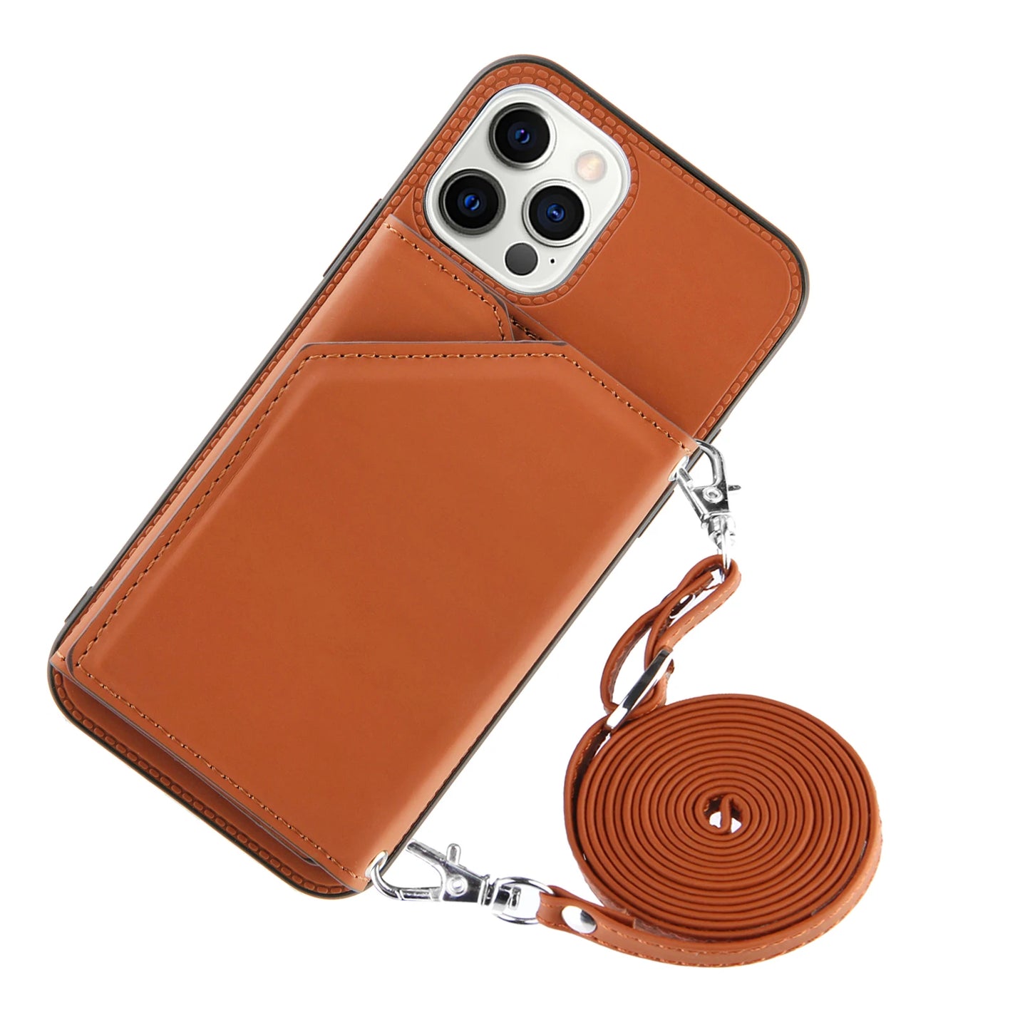 Lanyard Leather Phone Case for iPhone 13 12 11 Pro Max XS MAX XR X 7 8 Plus with Card Slot and Wallet Cover - The Eggy's store
