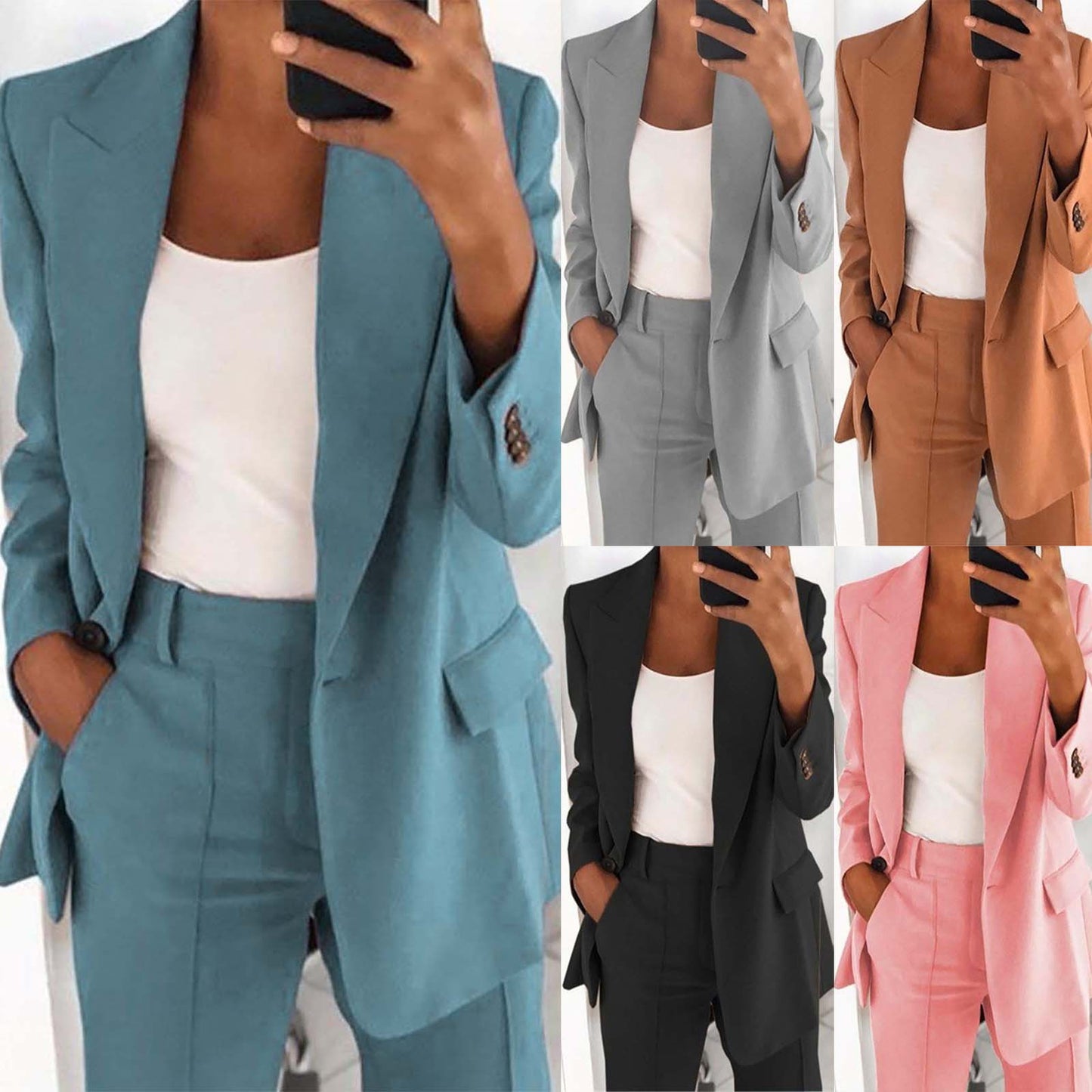 Solid Blazer Coat Women Notched Long Sleeve Cardigan Button Casual Jacket Suits Office Lady Blazers Jackets - The Eggy's store