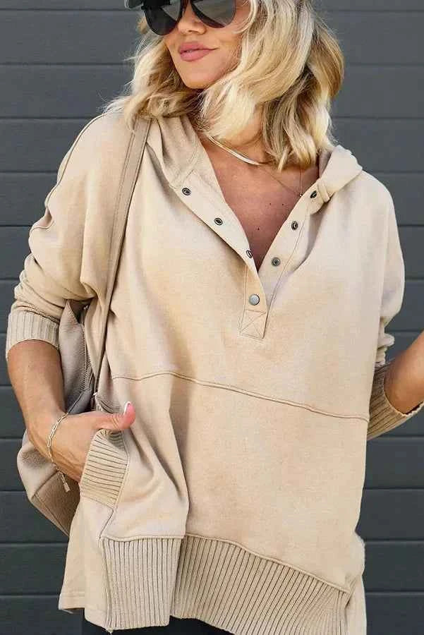 Casual Loose White Women Sweatshirt V-neck Hooded Batwing Sleeve Hoodie Top For Women Pullovers