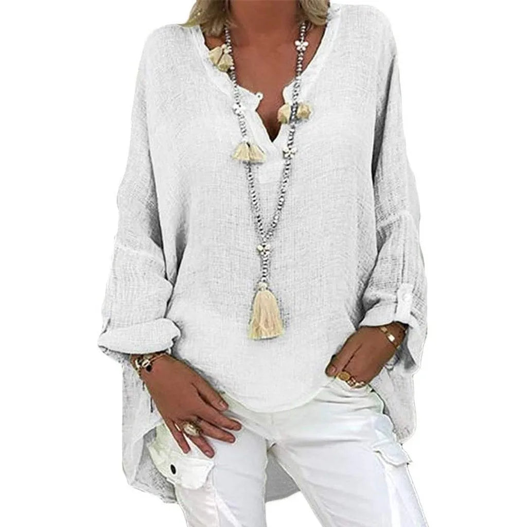 Plus Size Women's Top Summer V Neck Solid Casual Short Sleeve Blouse - The Eggy's store