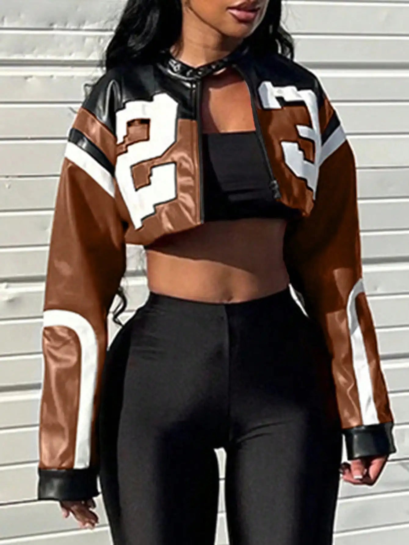 Faux Leather Bomber Jacket - Motorcycle Style