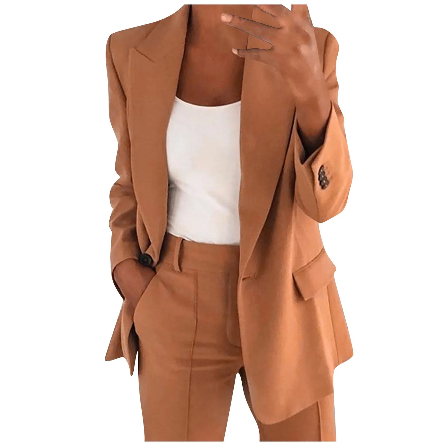 Solid Blazer Coat Women Notched Long Sleeve Cardigan Button Casual Jacket Suits Office Lady Blazers Jackets - The Eggy's store