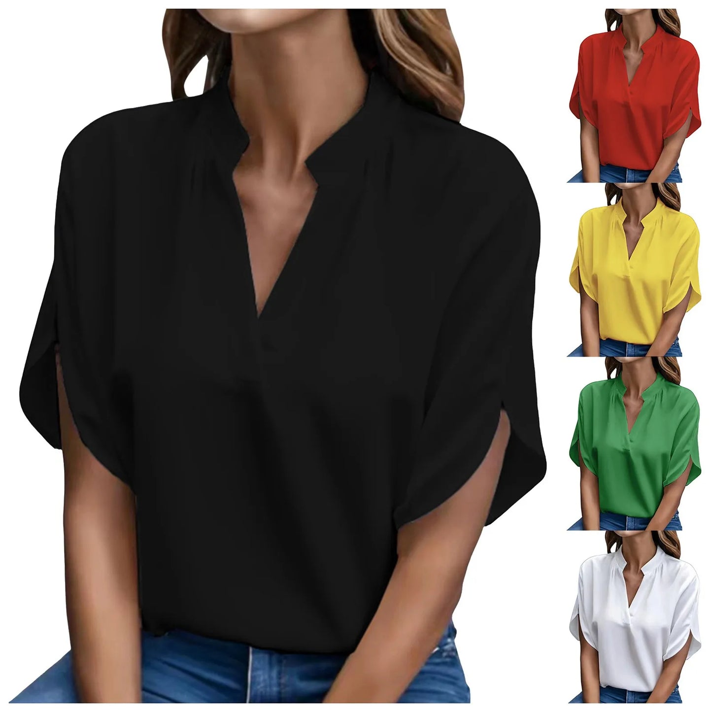 Elegant Solid Chiffon Women's Blouse Casual 3/4 Sleeve Shirt - The Eggy's store