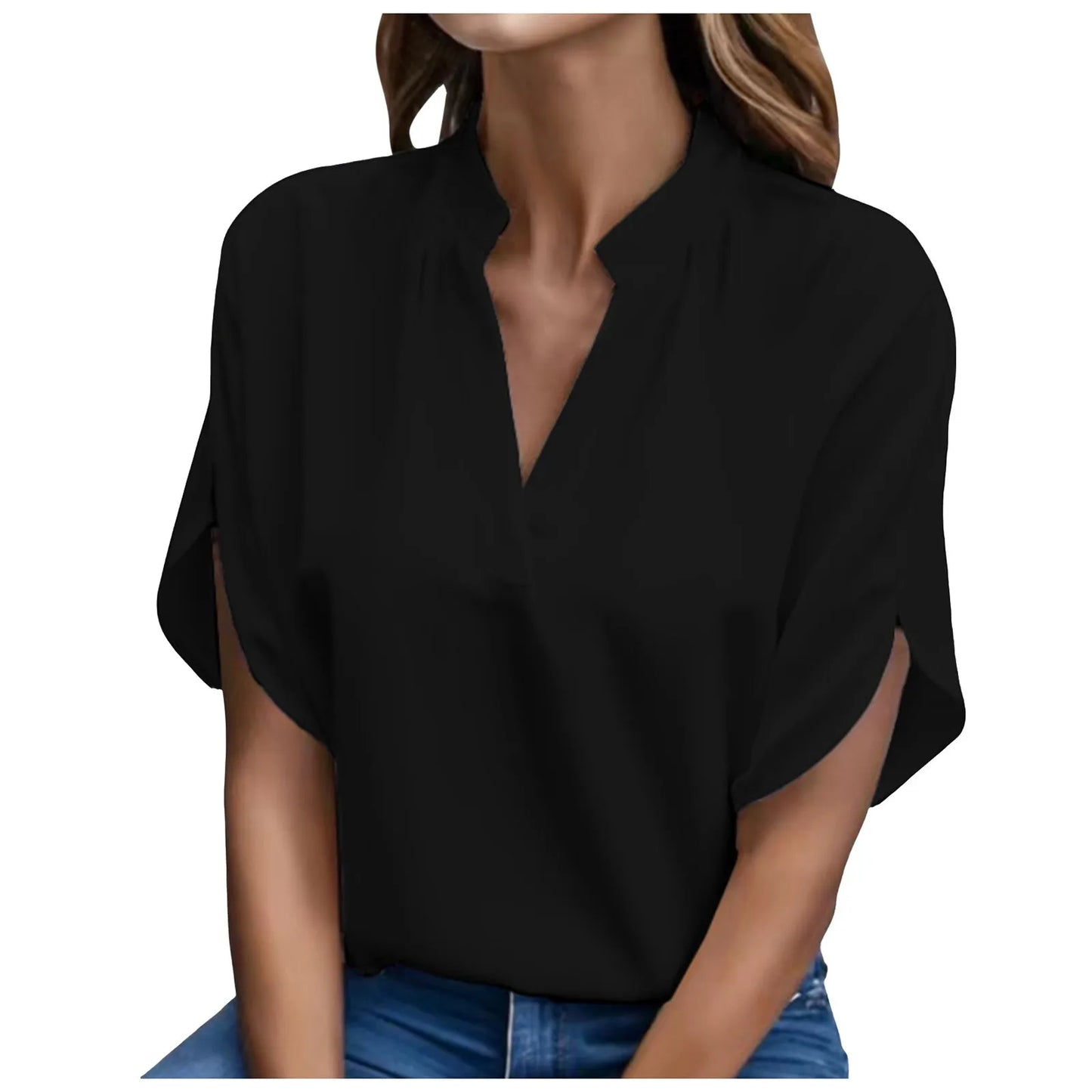 Elegant Solid Chiffon Women's Blouse Casual 3/4 Sleeve Shirt - The Eggy's store