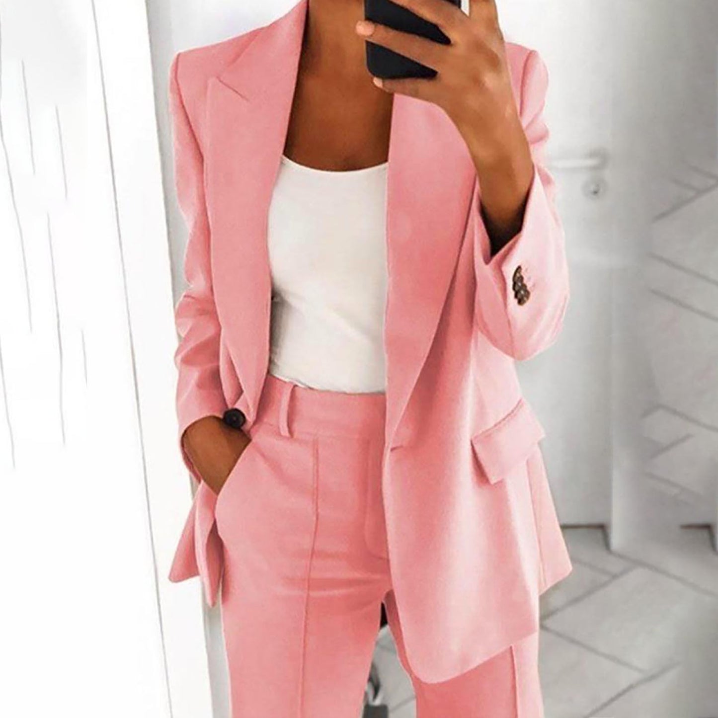Solid Blazer Coat Women Notched Long Sleeve Cardigan Button Casual Jacket Suits Office Lady Blazers Jackets - The Eggy's store