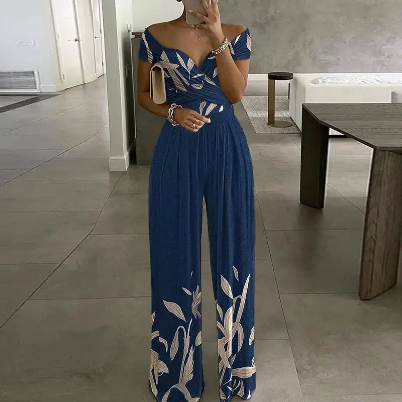 Fashion Printed Off-shoulder Jumpsuit for Women - Casual High-waist Sleeveless One-shoulder Jumpsuit - The Eggy's store
