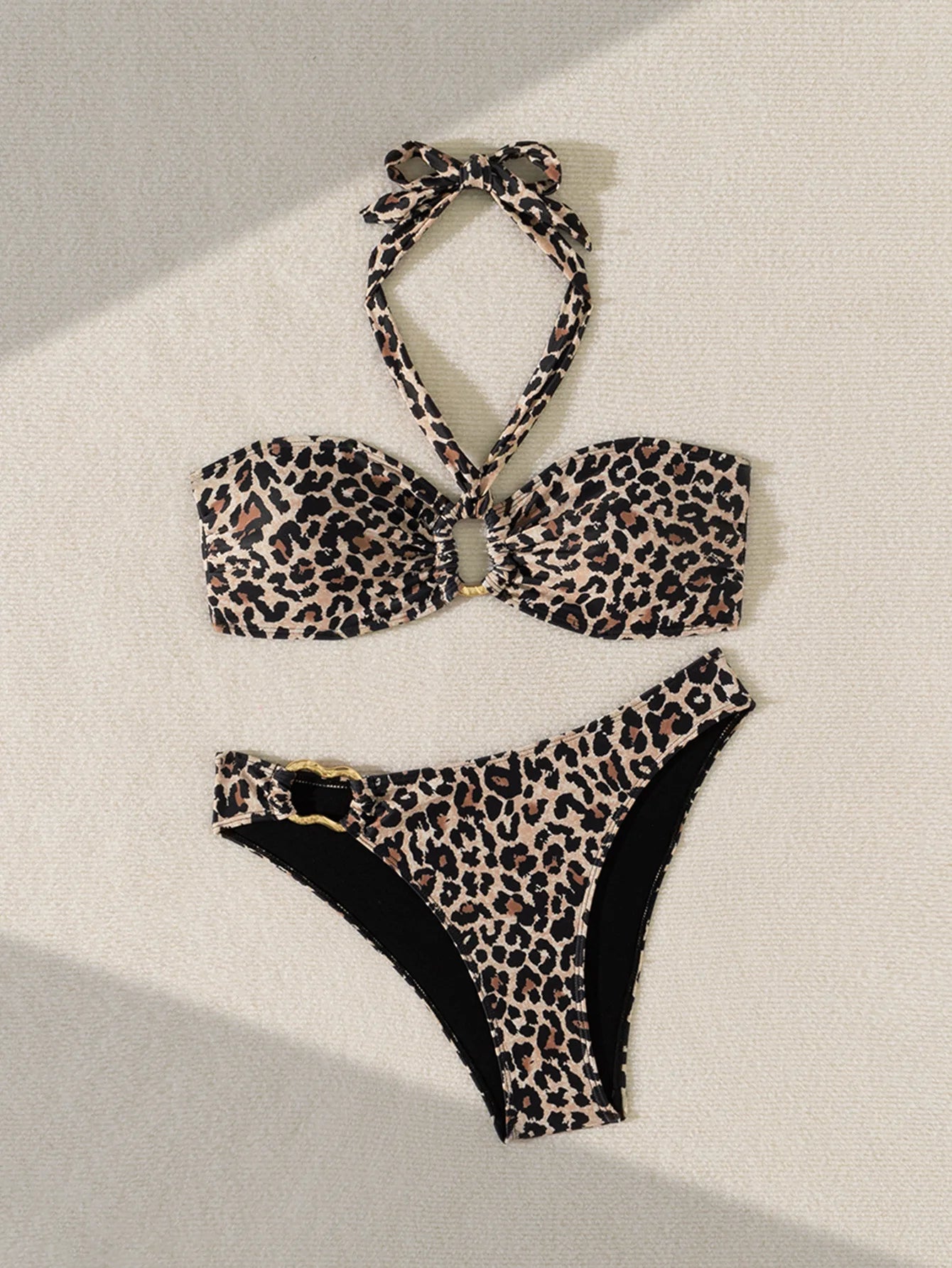 Leopard Print High-Waisted Bikini Set - Hollow Out
