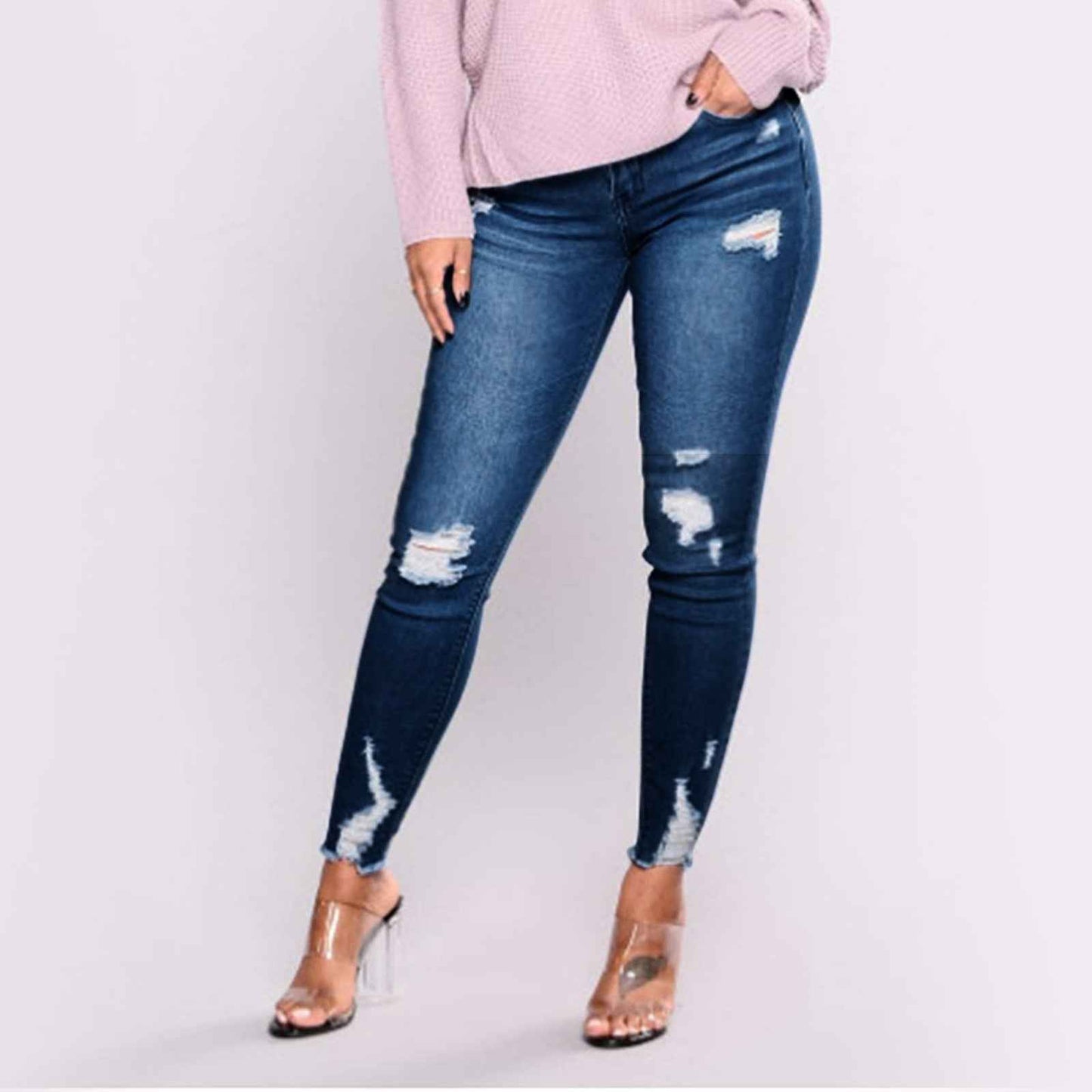 Hole Denim Trousers For Women Skinny Ripped Jeans Small Feet Slim Denim Pants Buttocks Ripped Jeans Women'S Denim Pants