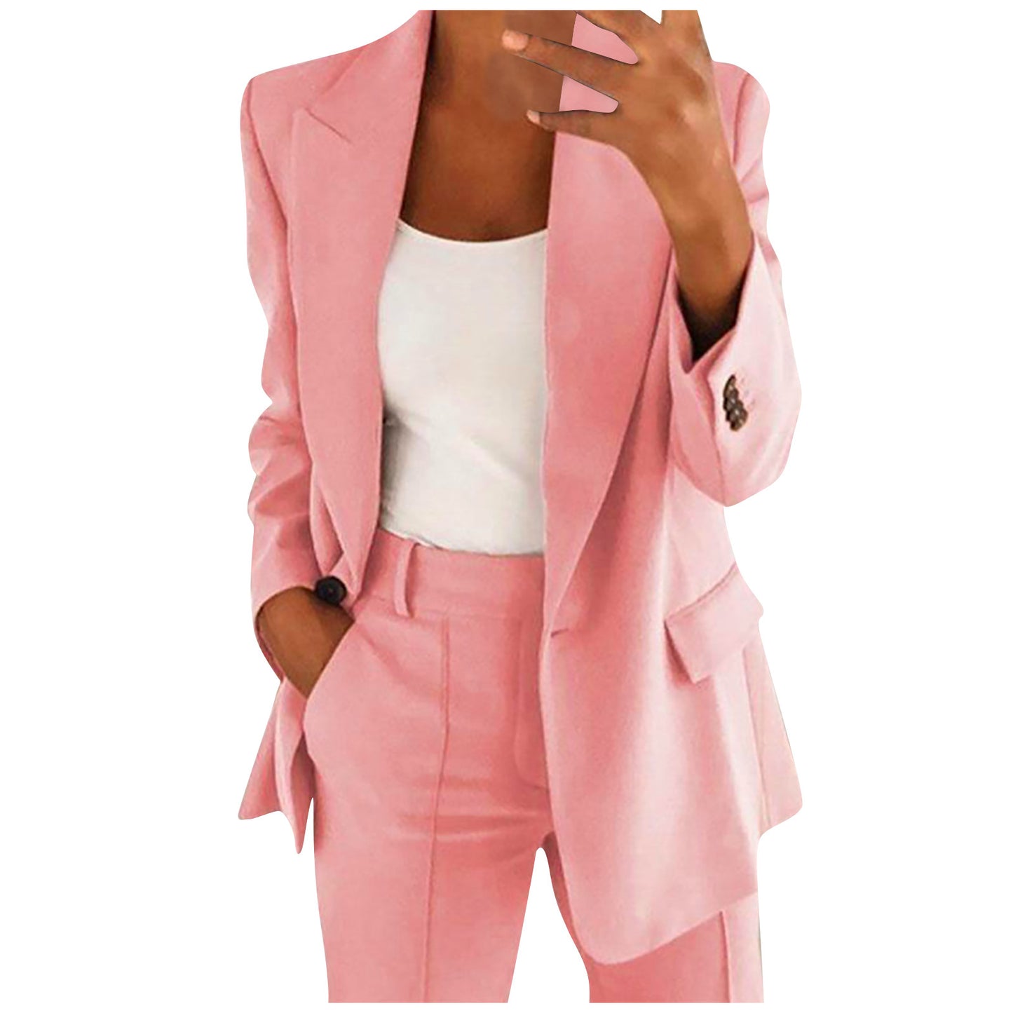 Solid Blazer Coat Women Notched Long Sleeve Cardigan Button Casual Jacket Suits Office Lady Blazers Jackets - The Eggy's store