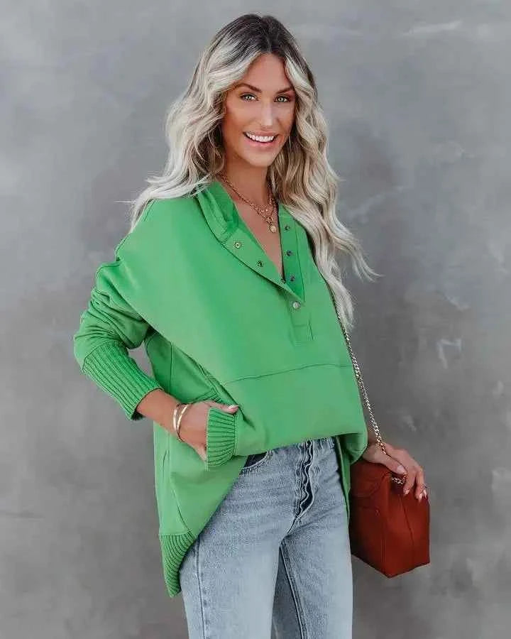 Casual Loose White Women Sweatshirt V-neck Hooded Batwing Sleeve Hoodie Top For Women Pullovers