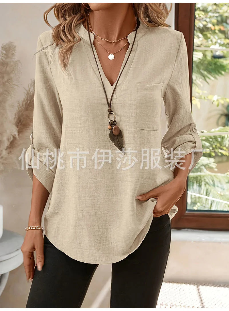 Elegant Casual V-neck Loose Sleeve Blouses